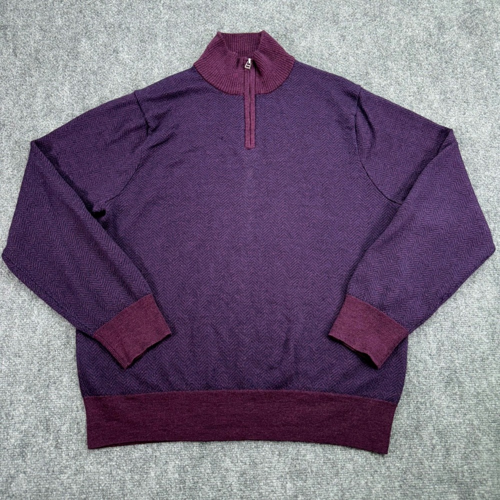 Bonobos Sweater Mens XL Purple‎ Slim Fit 1/4 Zip Extra Fine Merino Wool *HOLE